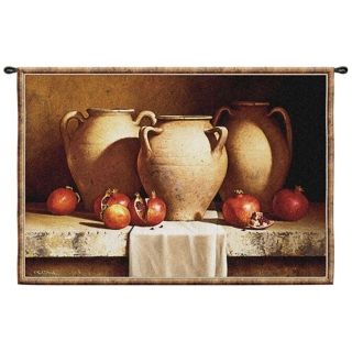 Urns with Pomegranates 53" Wide Wall Hanging Tapestry   #J8984