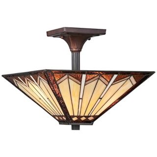 Quoizel Tanner 14" Wide Tiffany Mission Style Ceiling Light   #W0664