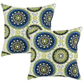 Set of 2 Summer Green and Blue Outdoor Accent Pillows   #W6232