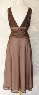 JS Boutique Brown Beaded Stretch Mesh Empire Dress 10 Ruched Waist