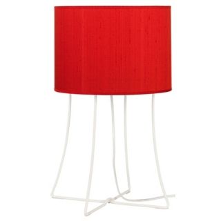 Lights Up Virgil White Base Red Dupioni Shade Table Lamp   #T6656