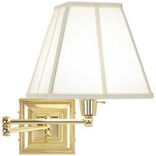 Ivory Square Shade Brass Beaded Plug In Style Swing Arm Wall Lamp   #77426 23875