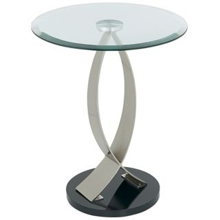 Swoop Glass and Metal Round End Table   #P3625