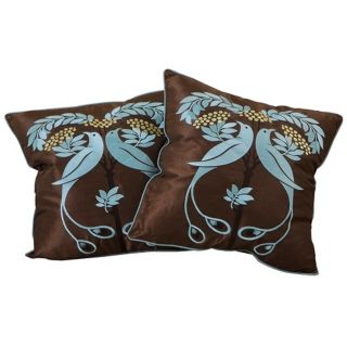 Set of 2 Blue Bird Embroidered 18" Square Throw Pillows   #X8035