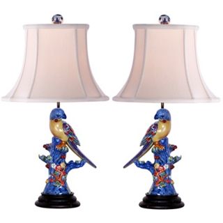 Armorial Porcelain Birds Set of Two Table Lamps   #M9702