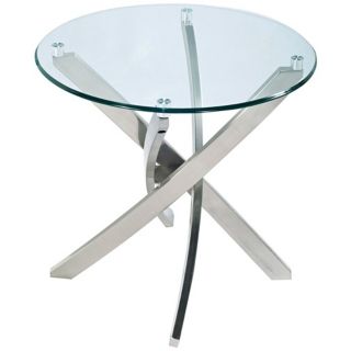 Zila Round Glass and Metal End Table   #Y4572