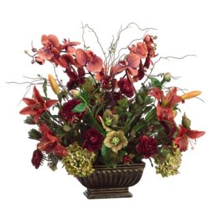 Faux florals. Decorative urn. 26 wide. 26 high. 23 deep.