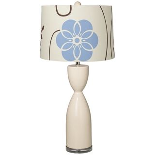 Blue Floral Shade Eggshell Ceramic Hourglass Table Lamp   #T5904 T6528