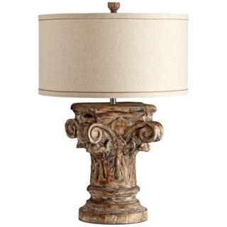 Syna Scroll and Leaf Wood Table Lamp   #X6141