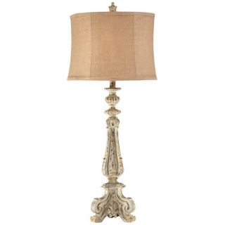 Distressed White Candlestick Table Lamp   #V9983
