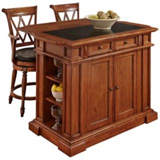 Deluxe Distressed Cottage Oak Kitchen Island and Stools   #X1466