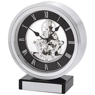 Omni Brushed Aluminum 6 1/4" High Bulova Mantel Clock   #V1949