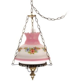 Small Pink Tint Floral Night Light Hurricane Table Lamp   #F7958