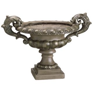 Brown and Antique Gold Shallow Fiberglass Urn   #N5708