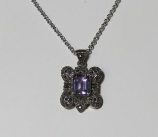 New Judith Jack Silver Chain w Amethyst Stone Pendant Necklace Jewelry