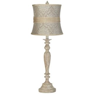 Damask Shade Rubbed White Fluted Column Table Lamp   #X2777 V9135