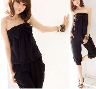 Korea Women Bowknot Strapless Jumpsuits Rompers Casual Cropped Pants 2