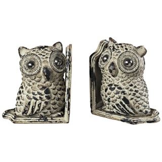 Set of 2 Grappa Gray Owl Bookends   #X7714