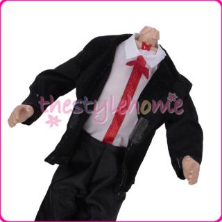 Prom Suit Black and White Jumpsuits Coat w Red Tie for Male Ken Barbie