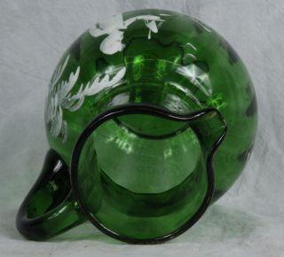 L161 HD Blown Painted 1920s Bohemian Mary Gregory Emerald Green Optic