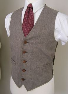 Justers Vintage Tweed 3 Piece Suit Vest Brown Herringbone Knot