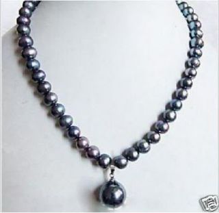 8mm Black Tahitian Pearl Necklace Shell Pearl Drop 17