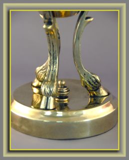 Antique Brass RAMs Head Feet Miniature Oil Lamp w Nailsea Verre Moire