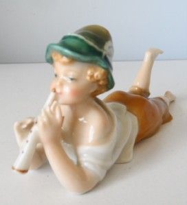 Karl Ens Volksteadt Dresden Porcelain Laying Little Boy Playing Flute