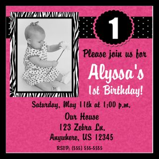 Babies Flat Cards > Pink Zebra Birthday Invite 5.25 x 5.25 Flat Cards