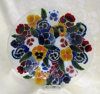 Peggy Karr Art Glass Pansies Flowers Large 15 Bowl