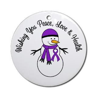 Christmas Snowman Purple Ribbon Ornament (Round) > Christmas Snowman