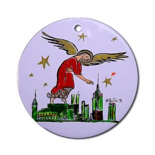 Angel in the City Ornament (Round)  Christmas/Holiday/Peace