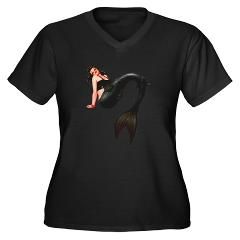 Gothic Mermaid Pin Up Girl Womens Plus Size V Neck Dark T Shirt