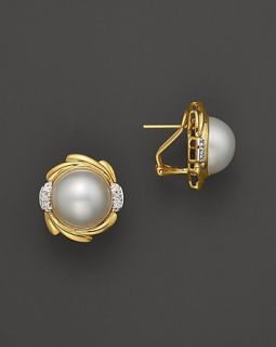 Mabe Pearl and Diamond Earrings, 0.12 ct.