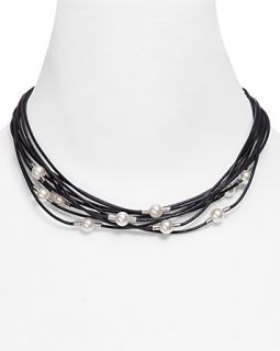 Majorica Pearl Accented Leather Necklace, 16