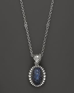 Silver with Blue Sapphire Pendant Necklace, 16