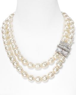 Majorica Crystal Clasp Two Row Pearl Necklace, 24
