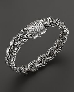 Silver Small Braided Chain Bracelet with Diamond Pave, .42 ct. t.w.