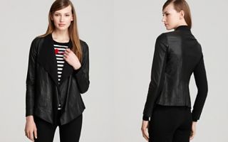 DKNY Long Sleeve Leather Drape Front Jacket_2