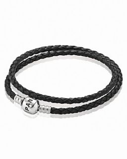 PANDORA Bracelet   Black Leather Double Wrap with Sterling Silver