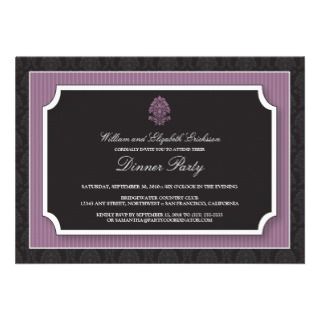 Elegant Damask Dinner Party Invitation (purple)