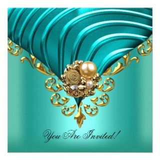 All Occasions Elegant Aqua Teal Blue Gold Announcements