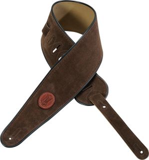 MSS3 4 BRN Suede Leather 4 Bass Guitar Strap w/ Black Piping   BROWN