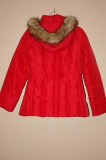 Womens Marvin Richards Red Duck Down Feather Fur Trim Hood Coat Jacket