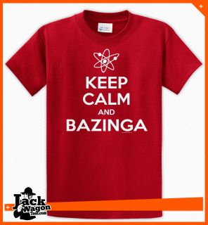 Keep Calm and Bazinga   Big Bang Theory   Funny   T Shirt   Tee   Red