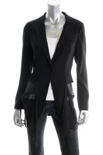 Kay Unger New Black Silk Crepe Chiffon One Button Tuxedo Blazer Jacket