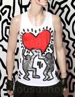 New Keith Haring Heart Print Graphic Tee T Shirt s M L Black White Big