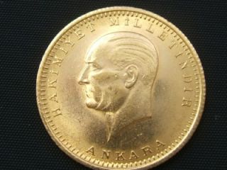 RARE 100 Piastres Kemal Ataturk 22K Gold Coin 1923 46