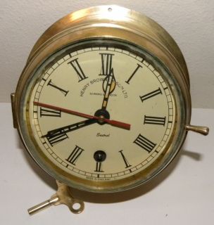 Browne & Son Sestrel Brass Ships Clock Barking & London w/ KEY Antique