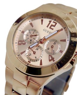 Guess U13624L1 Rose Gold Tone Chrono Dial Stainless Steel Band Women